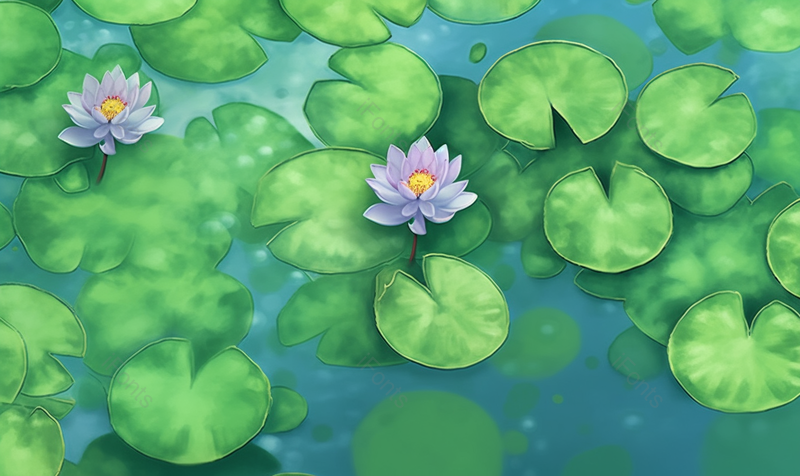 清新夏日水彩莲花池手绘插画背景图,插画/手绘图,插画/手绘图库,插画/手绘图下载,插画/手绘